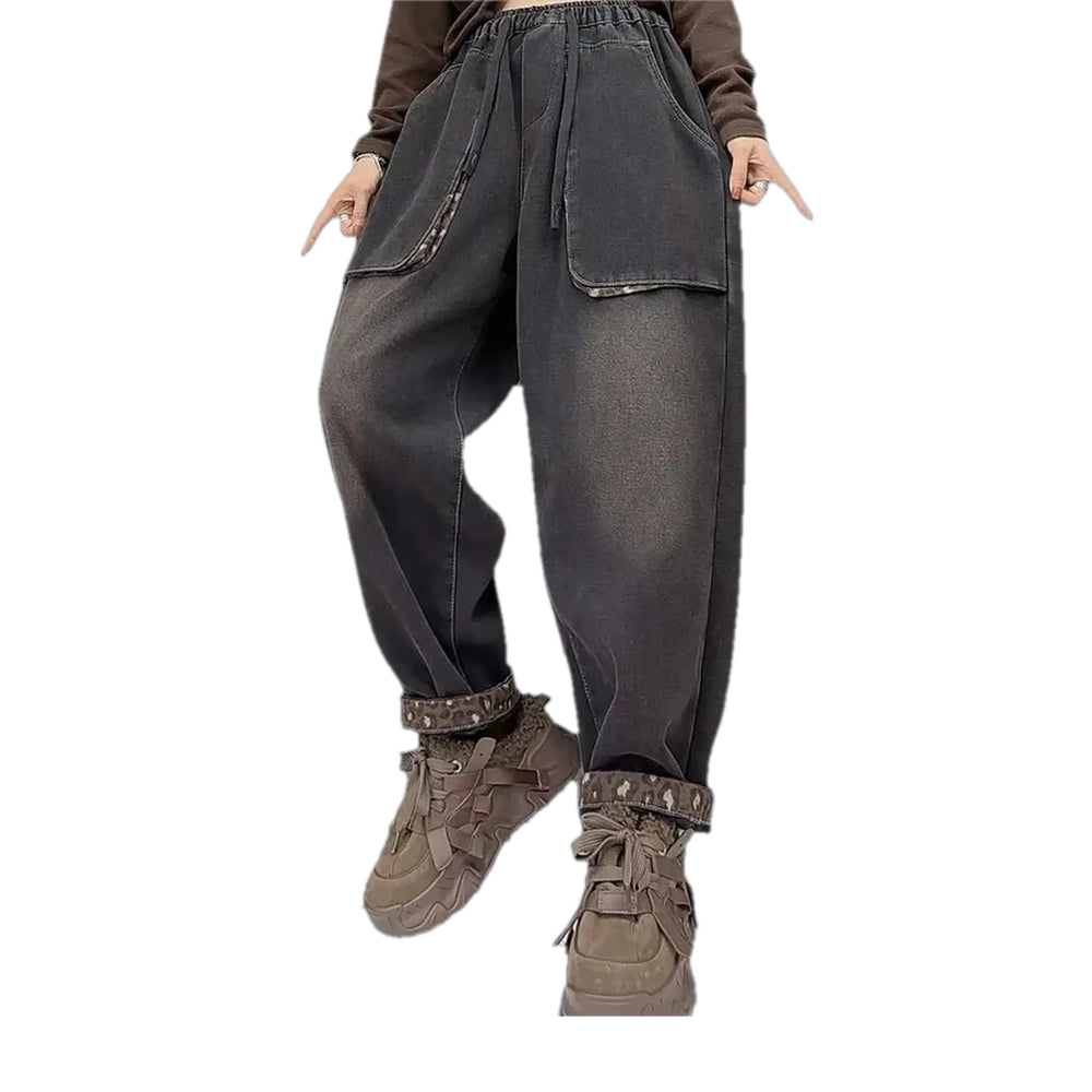 Sanded Vintage Baggy Jeans Joggers for Women - Grey