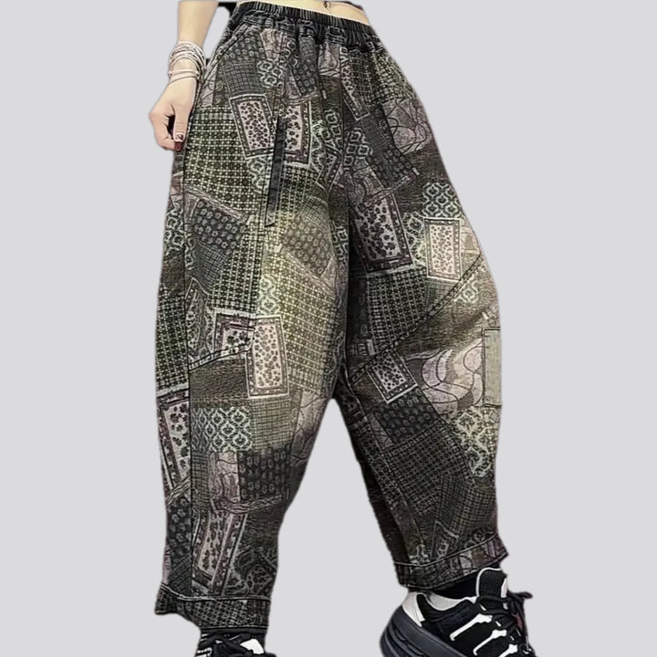 Graphic pattern baggy fit women's jeans joggers