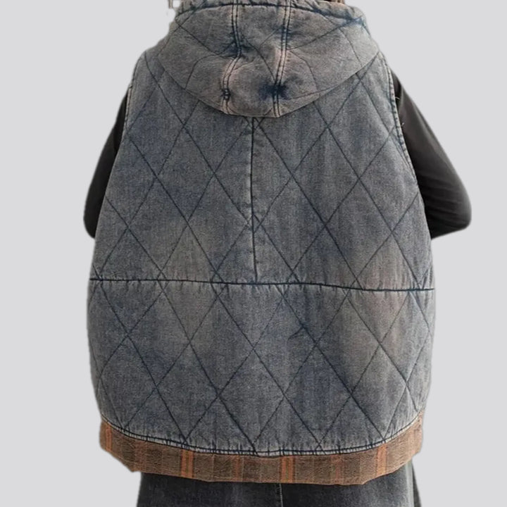 Oversized quilted jean vest for ladies