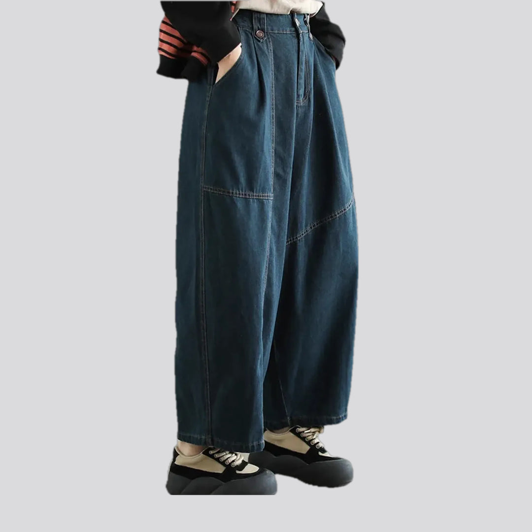 Contrast boho style women's denim pants