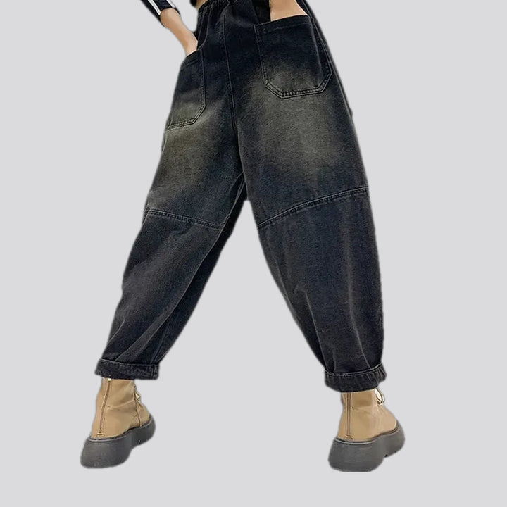 Baggy fit cargo pocket denim joggers for women