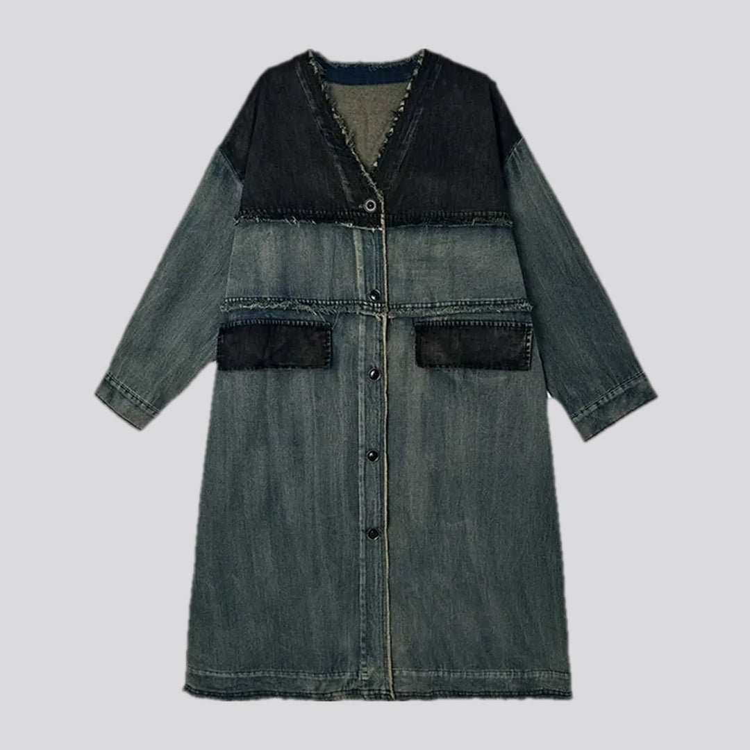 Extra-large mixed pattern women's denim coat