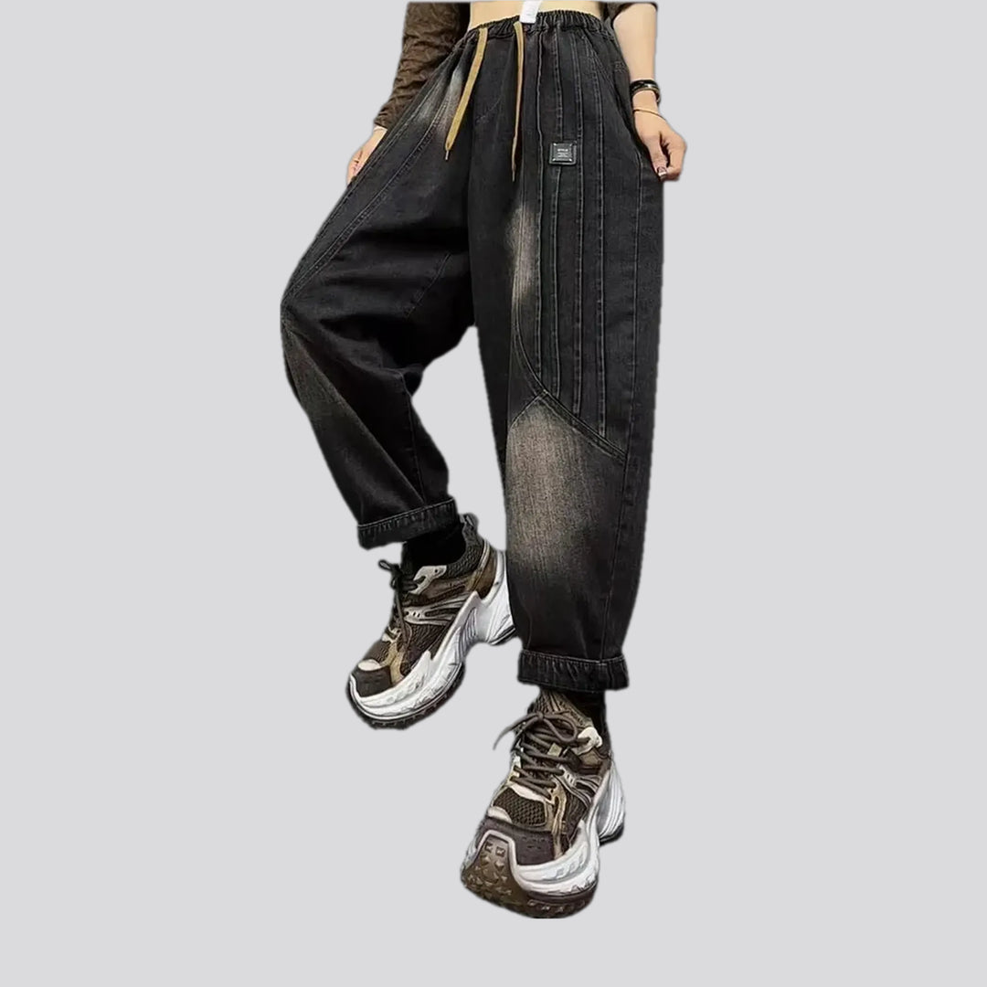 Retro boho fashion faded women's denim joggers