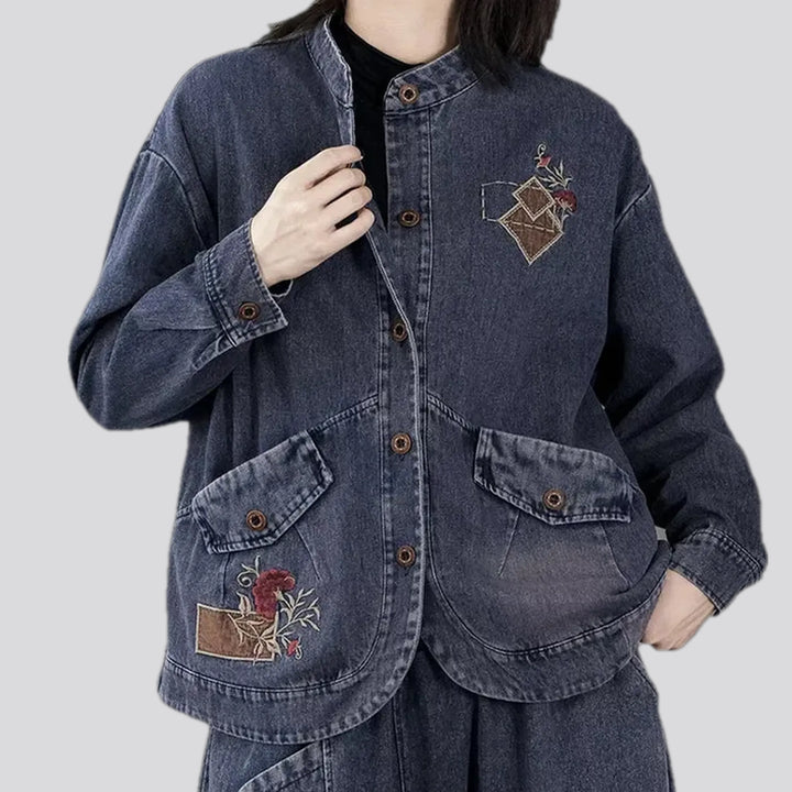 Embroidered jeans chore jacket for ladies