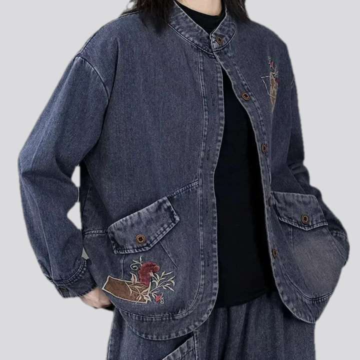 Embroidered jeans chore jacket for ladies