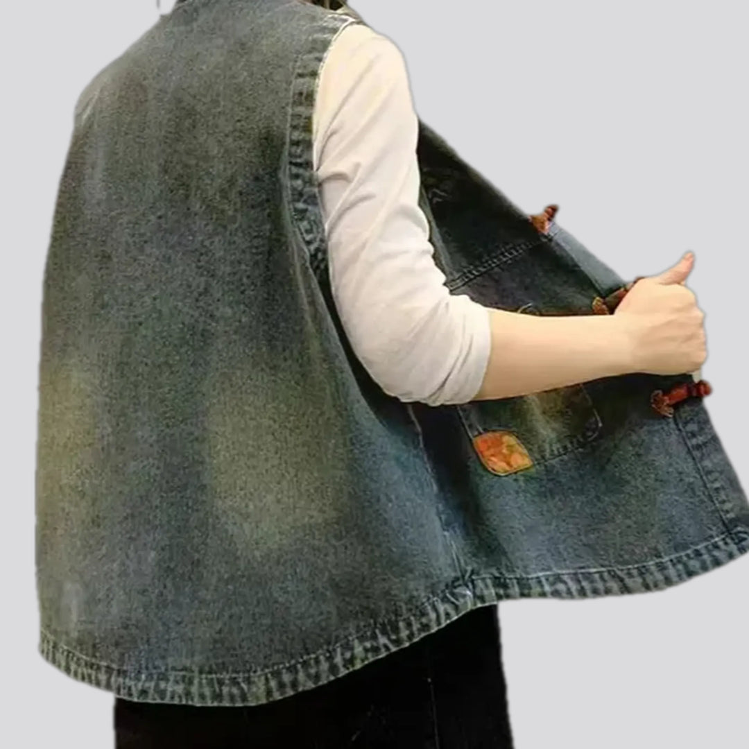 Trendy retro mixed patchwork jeans vest for ladies