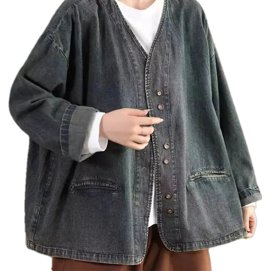 Casual Retro Oversized Women's Jeans Chore Jacket - Grey