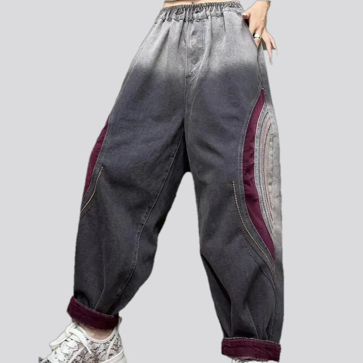 Velvet trim and boho women's denim joggers