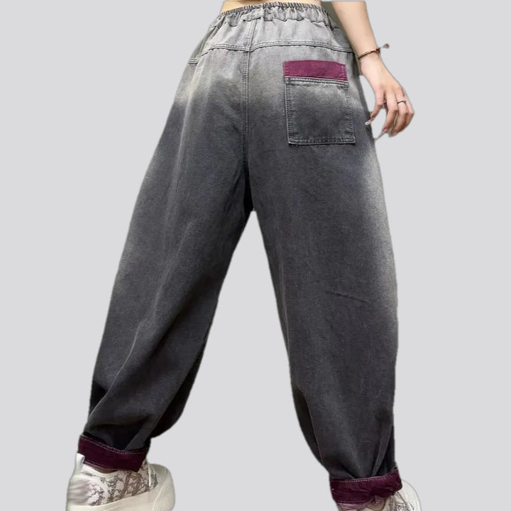 Velvet trim and boho women's denim joggers