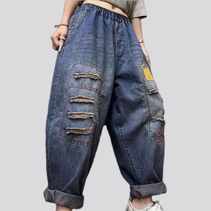 Boho style baggy leg jean joggers for ladies