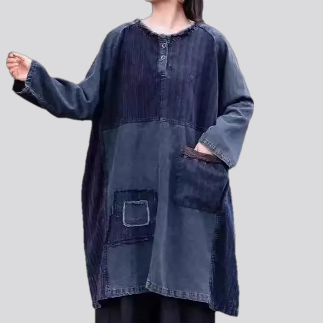 Dark boho patchwork denim dress