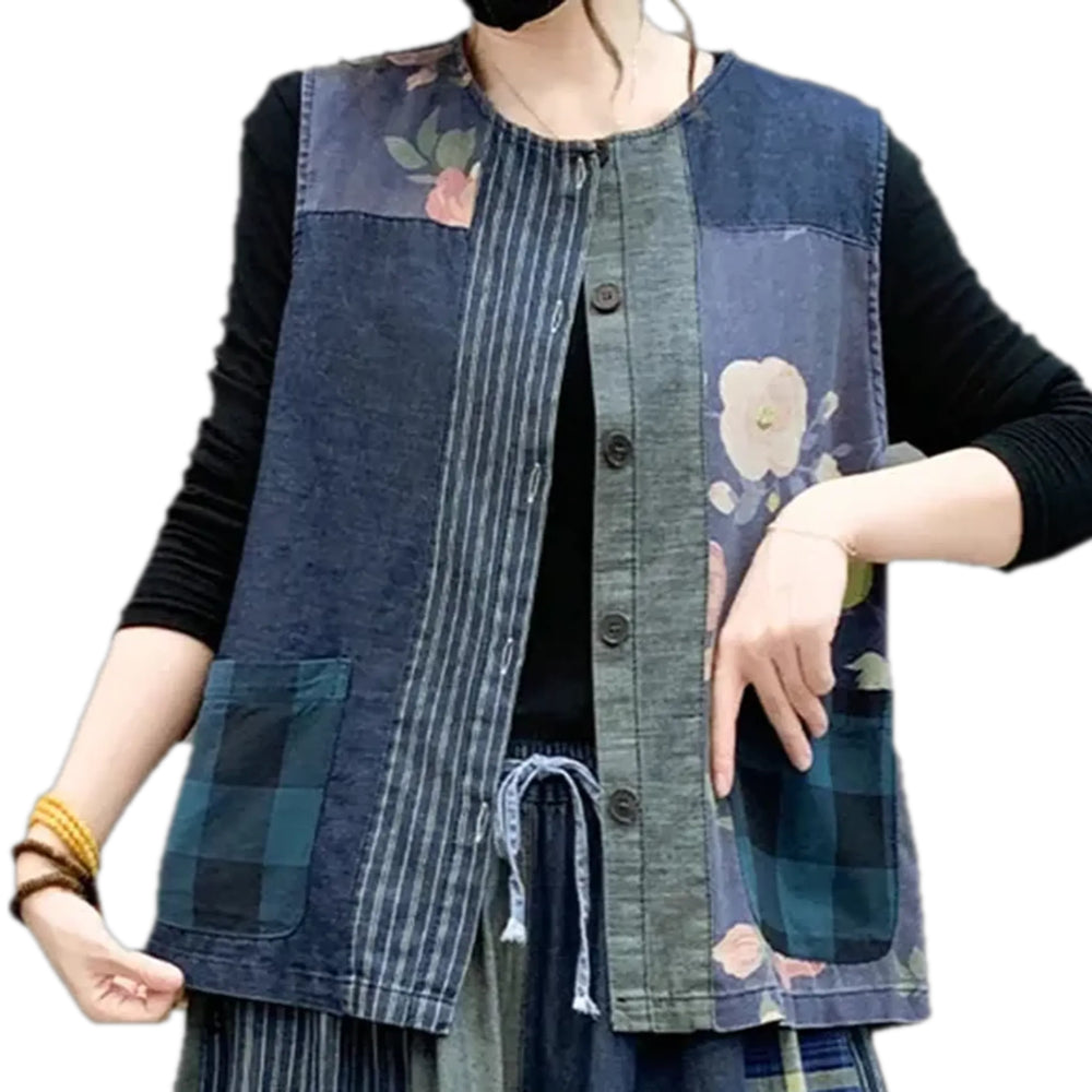 Chic Oversized Jeans Vest for Women - Blue