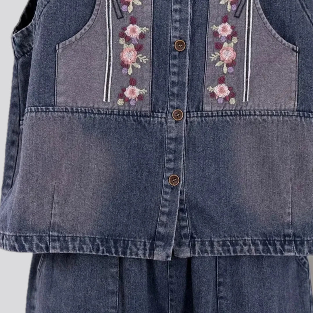 Boho style embroidered women's jeans vest