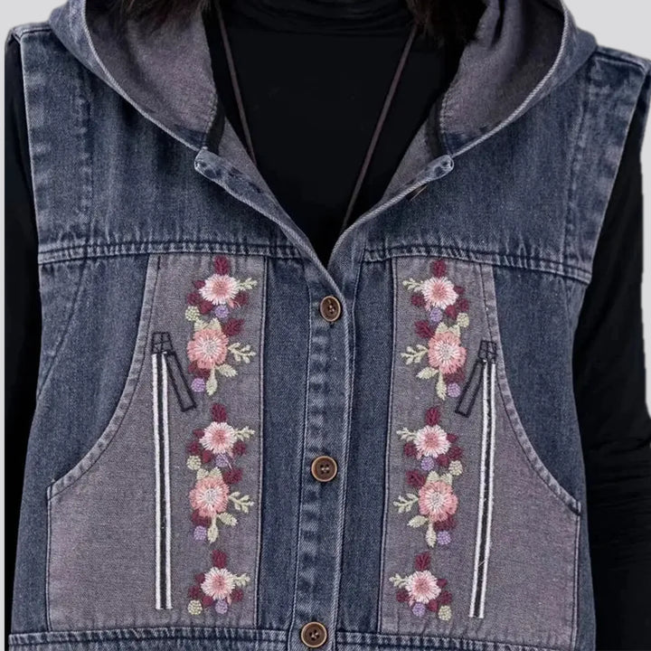 Boho style embroidered women's jeans vest