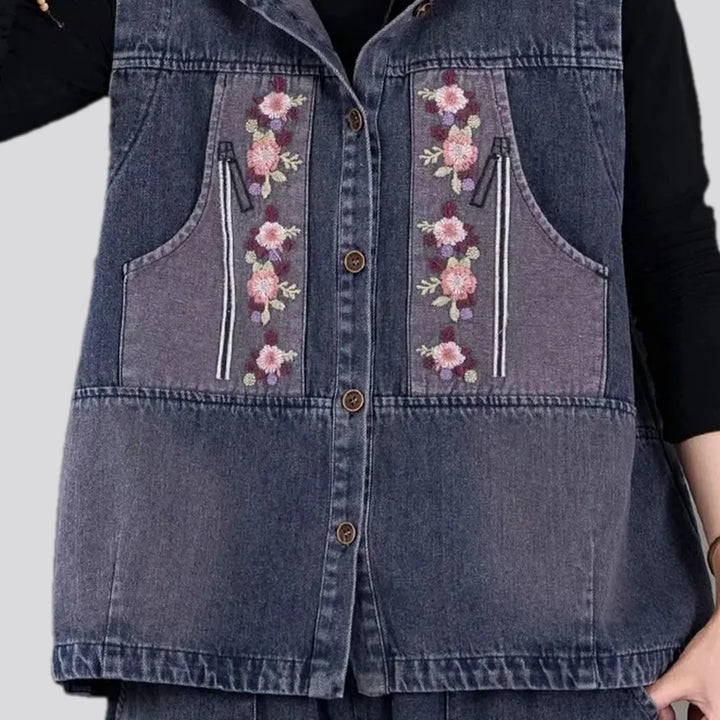 Boho style embroidered women's jeans vest