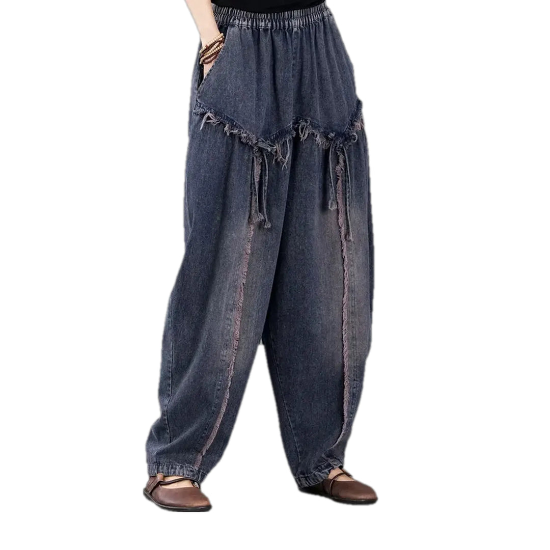 Distressed Baggy Women's Jeans Joggers - Dark Blue