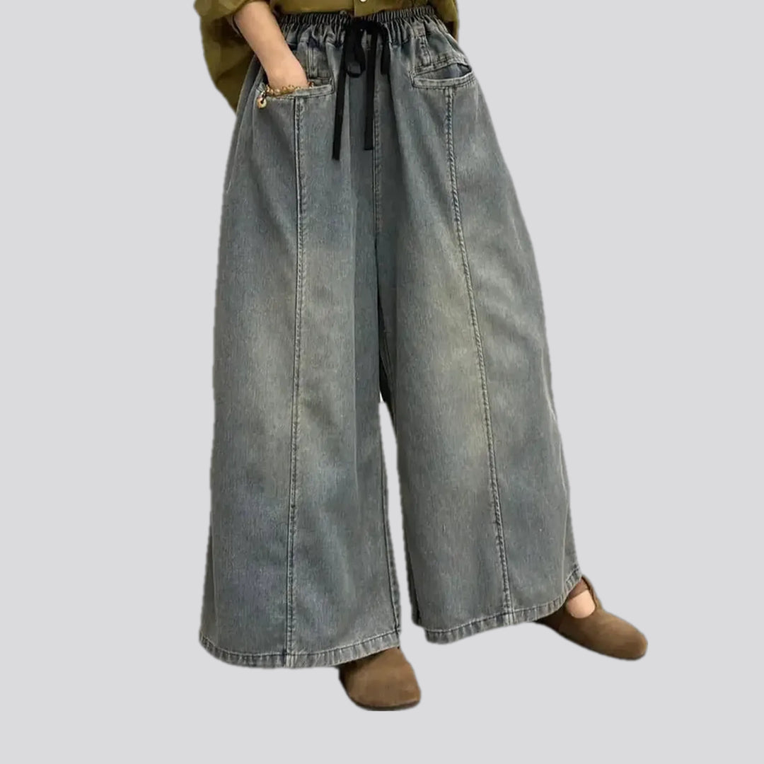 Contrast pattern boho jeans culottes for ladies