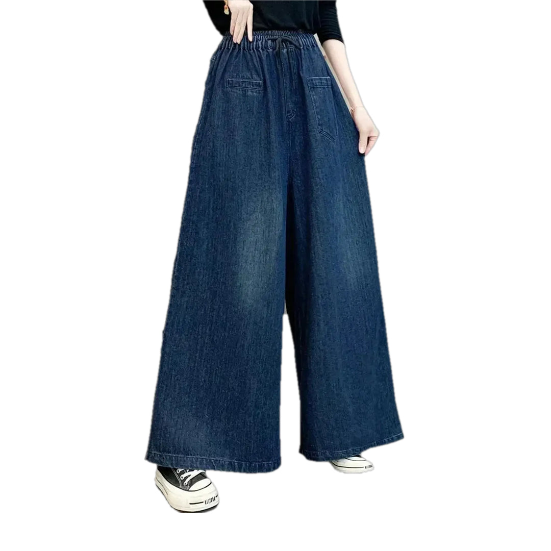 Trendy Flared Women's Denim Culottes - Blue