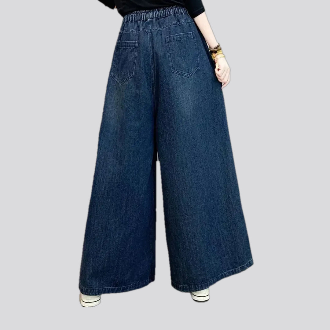 Trendy flared women's denim culottes