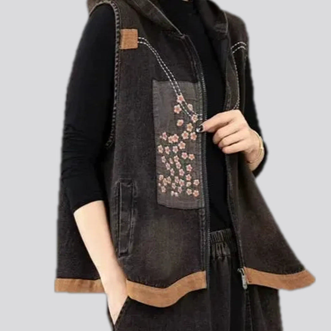 Floral oversized jeans vest for ladies