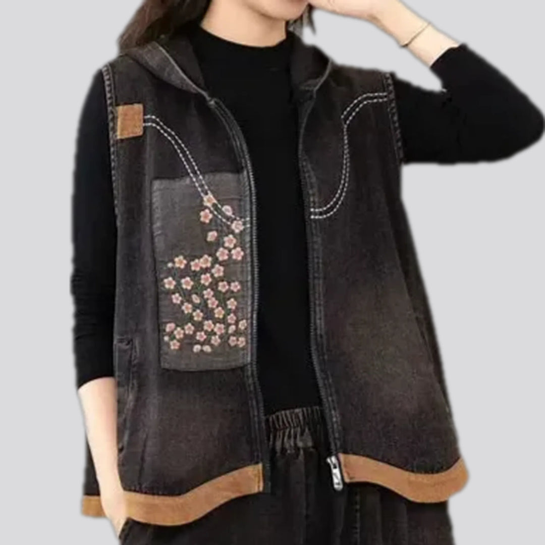 Floral oversized jeans vest for ladies