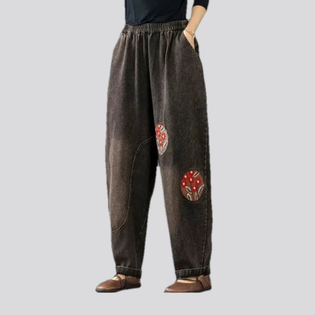 Embroidered retro women's jean joggers