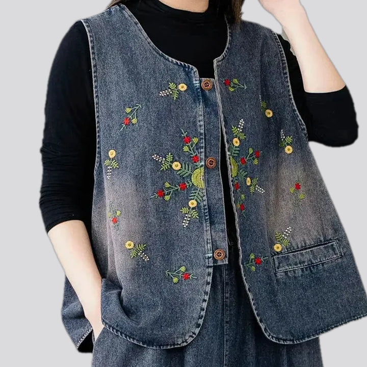 Embroidered women's jean vest