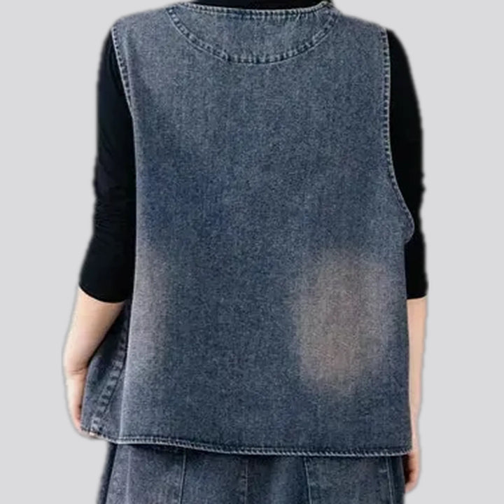 Embroidered women's jean vest