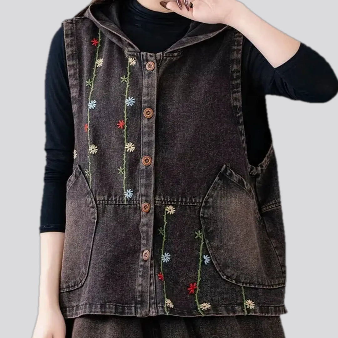 Boho floral oversized women's jeans vest