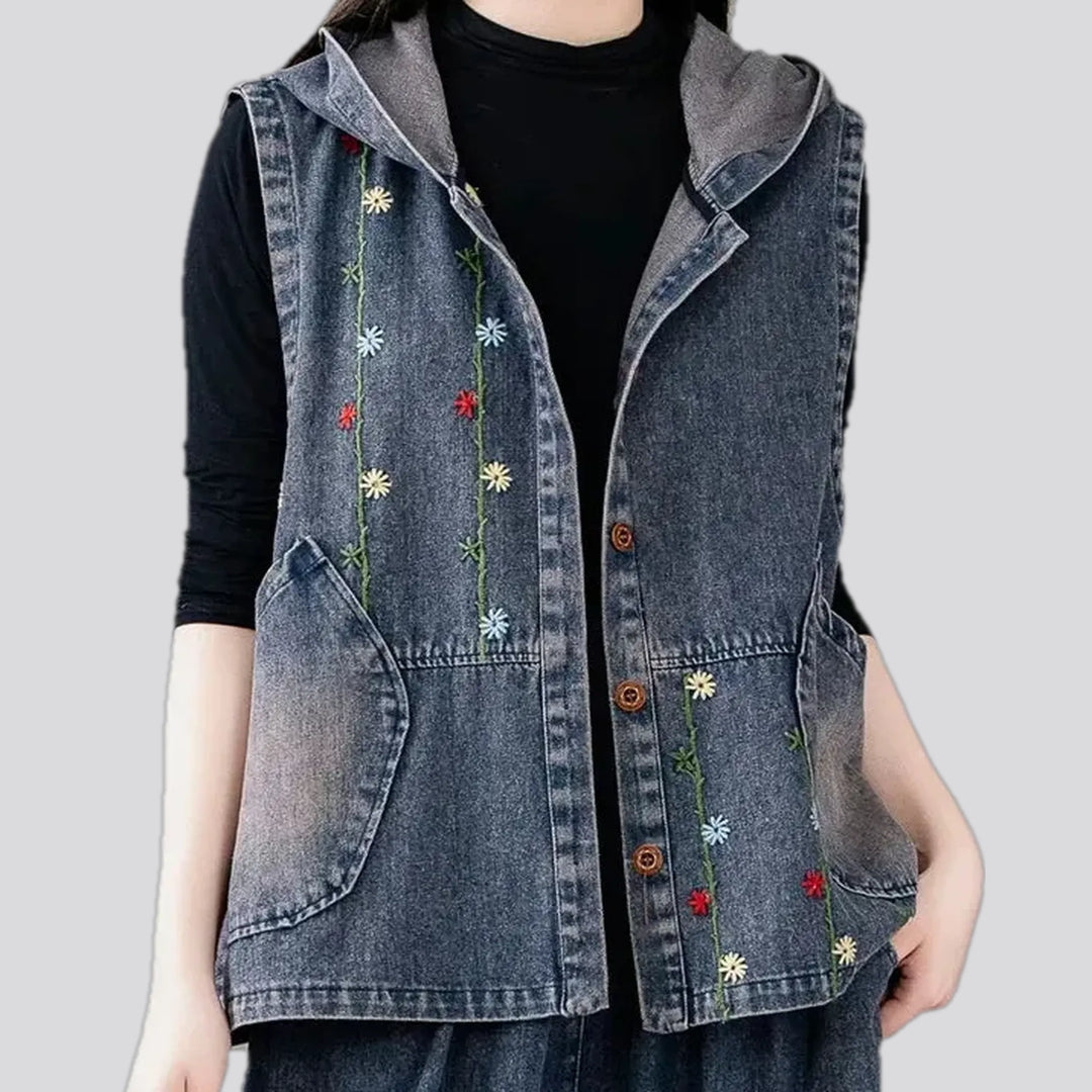 Boho floral oversized women's jeans vest