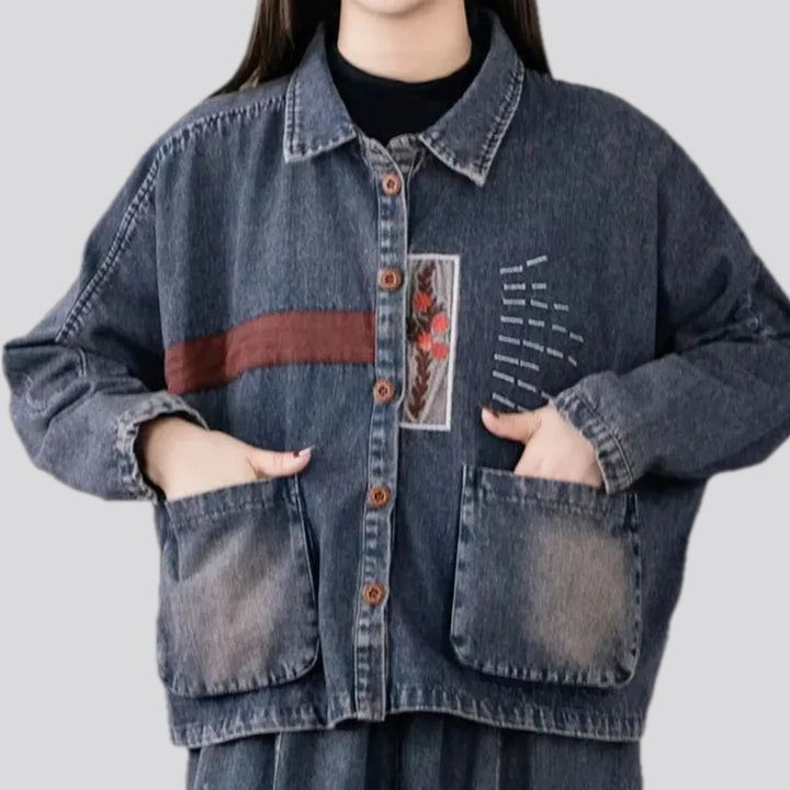 Retro botanical style women's jean chore jacket