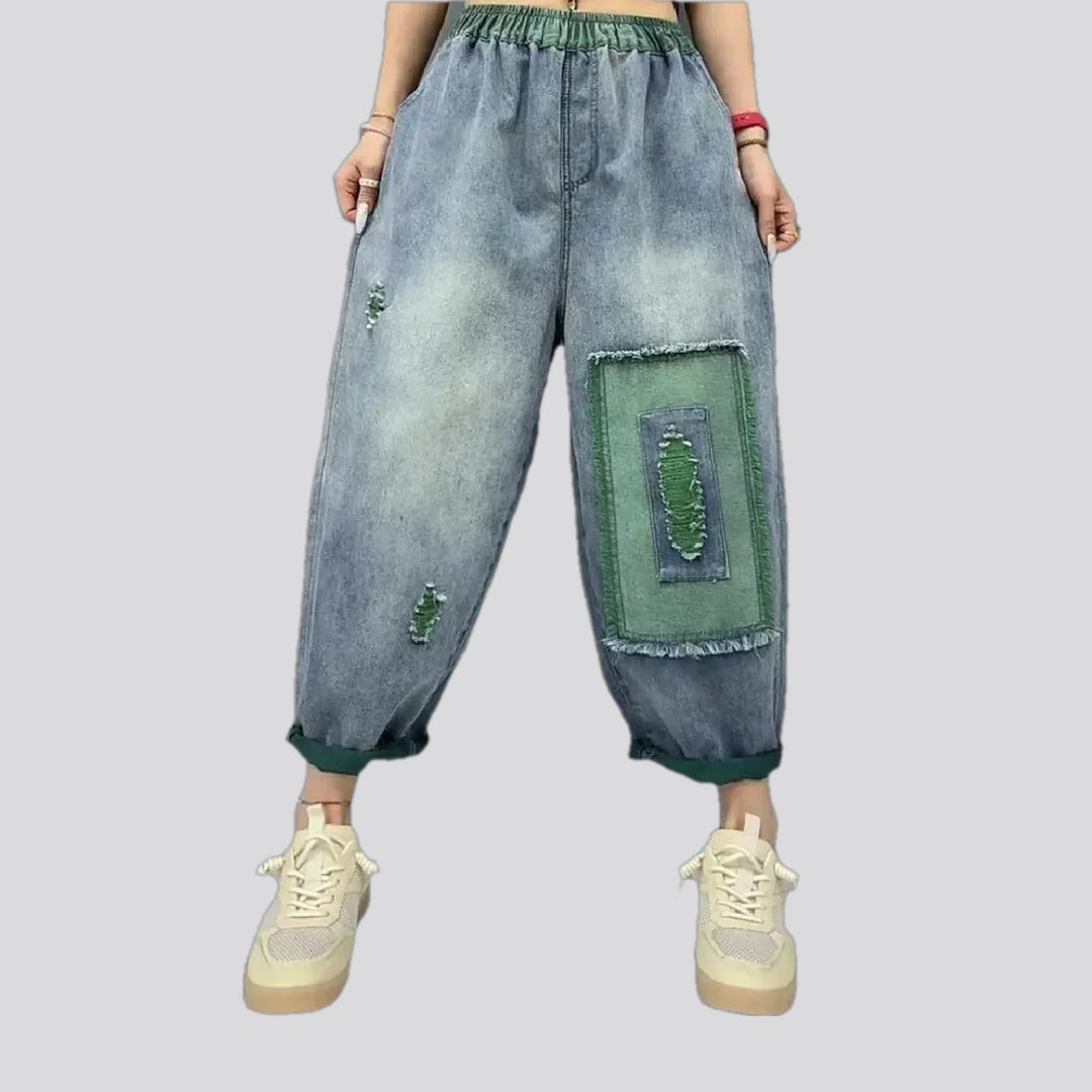 Mid rise denim joggers for women