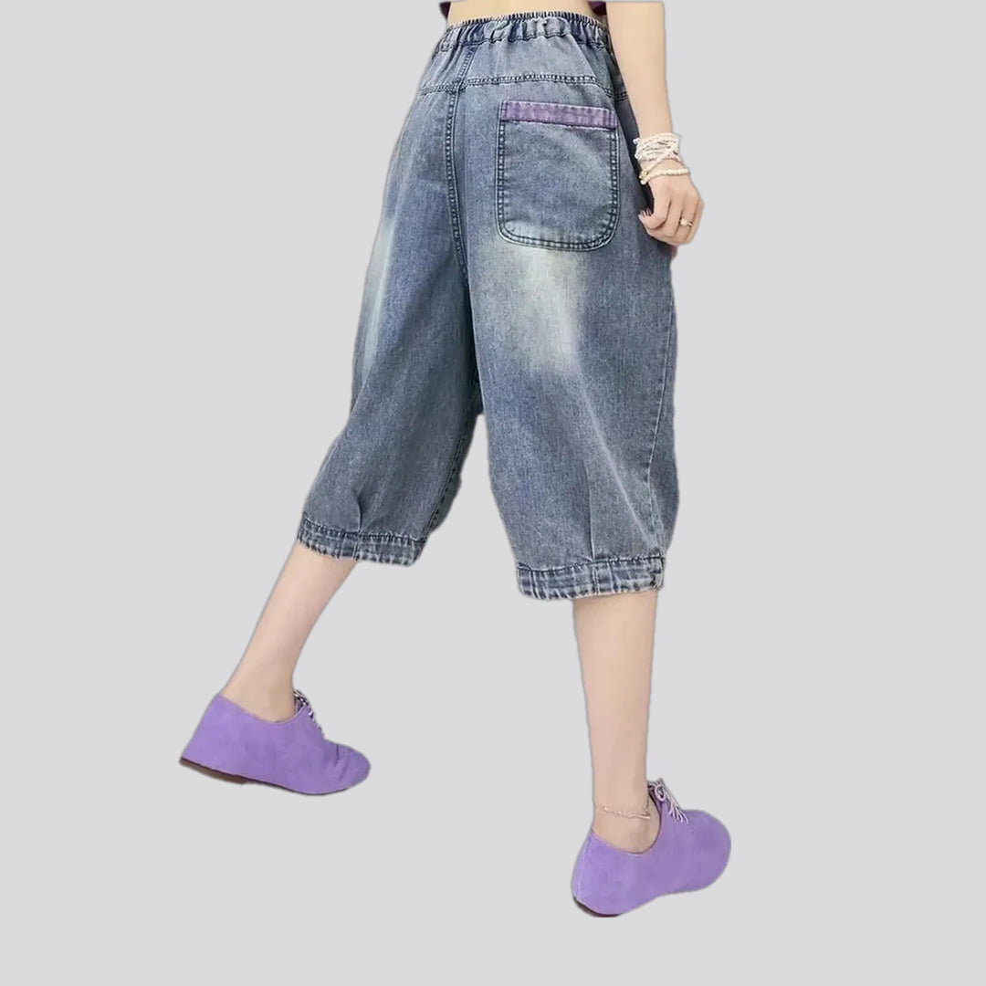 Patchwork boho style women's jeans shorts