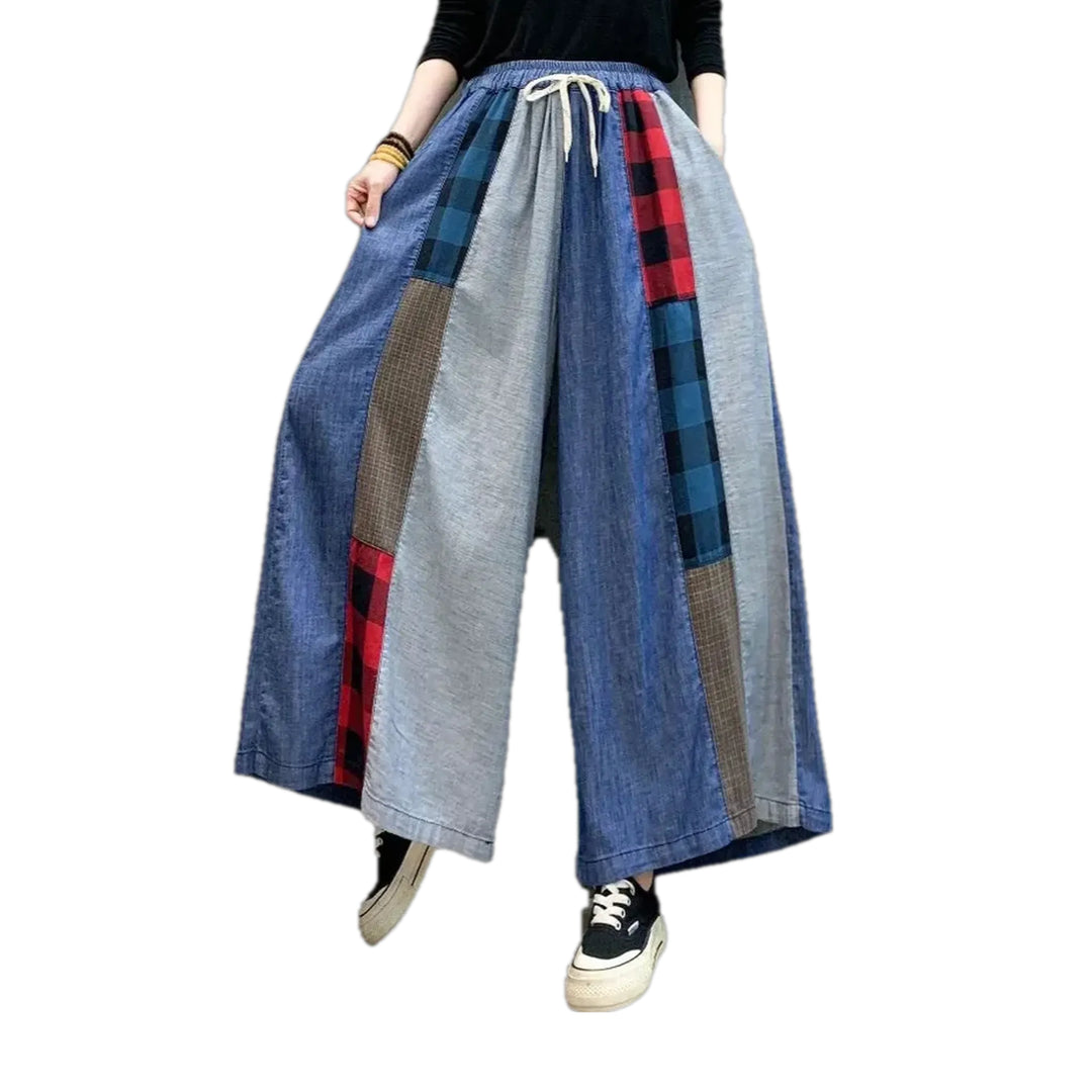 Mixed Patterns Fashion Women's Jean Culottes - Light Blue