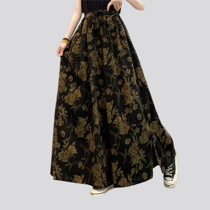 Boho style flared jeans culottes for women