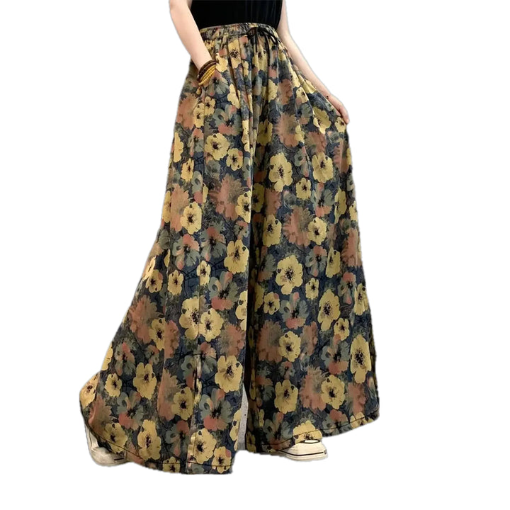 Boho Style Flared Jeans Culottes for Women - Dark Blue