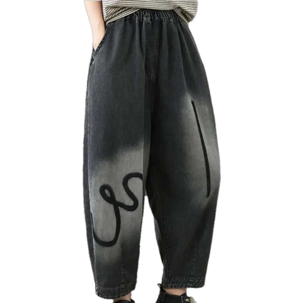 Artistic Mid-waist Jean Joggers for Women - Grey