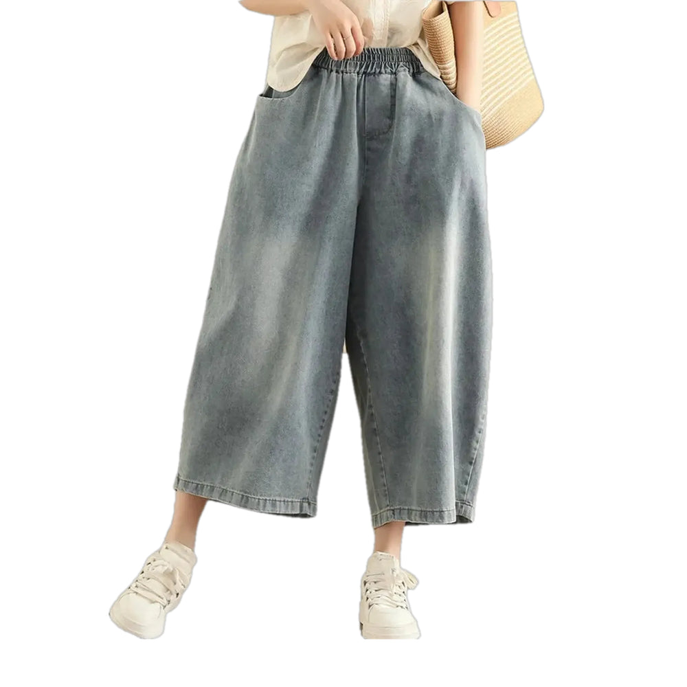 Faded Wash Women's Denim Culottes - Grey