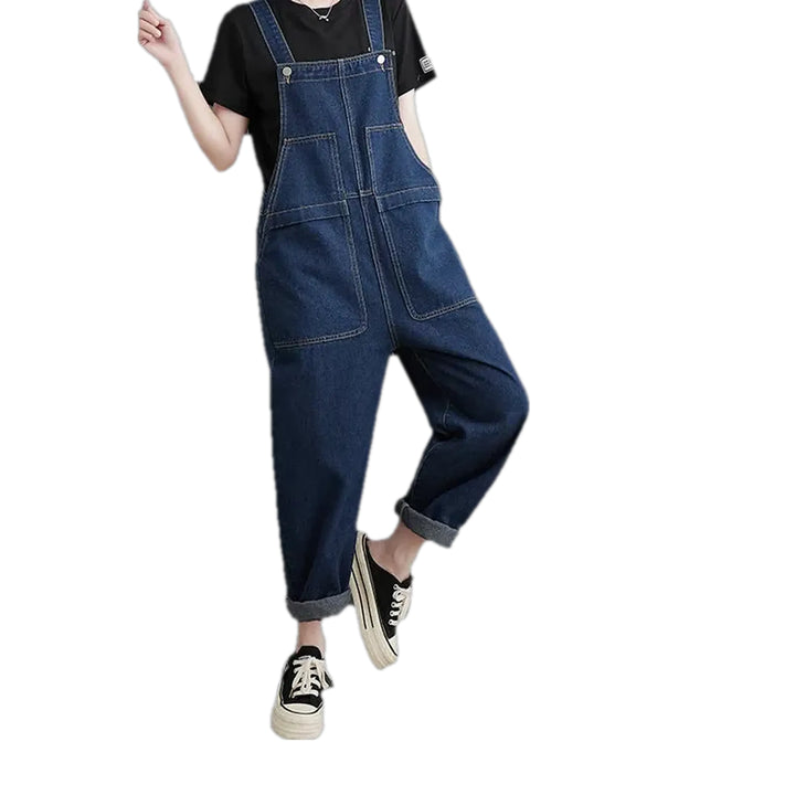 Street Style Baggy-fit Denim Dungaree for Ladies - Dark Blue