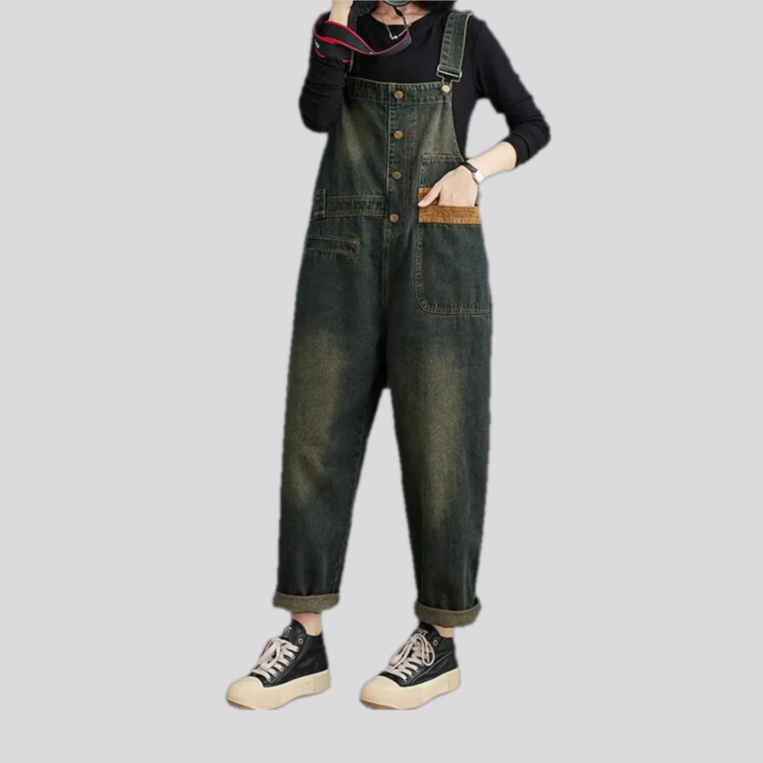 Street style retro fit women's denim dungaree