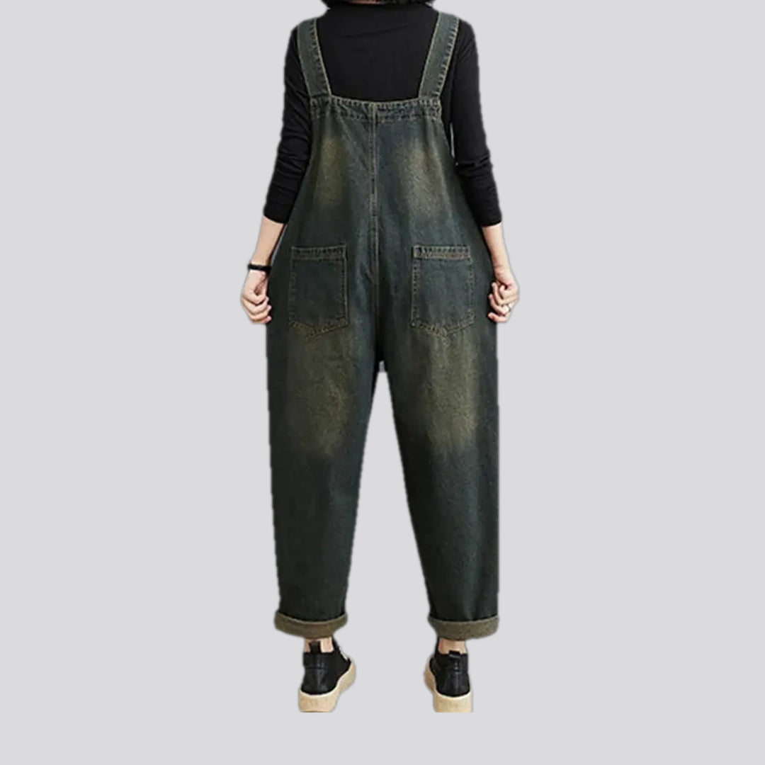 Street style retro fit women's denim dungaree