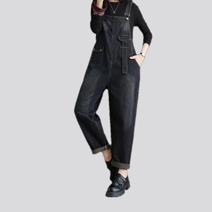 Retro street style cuffed hem women's jean bib