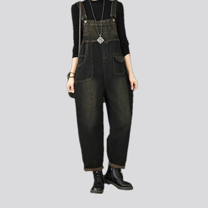 Smoothed vintage baggy fit women's denim dungaree