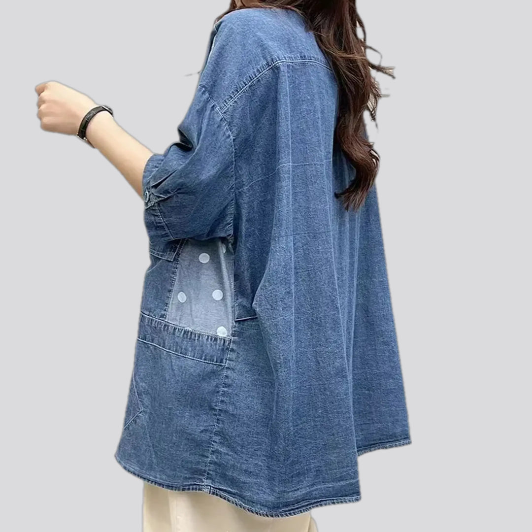 Fashionable striped patchwork women's jean shirt