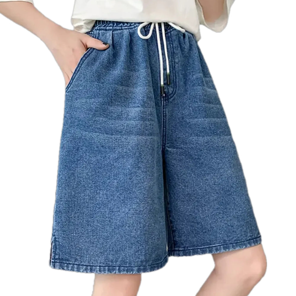 High-waist Faded Wash Fashion Women's Denim Shorts - Blue