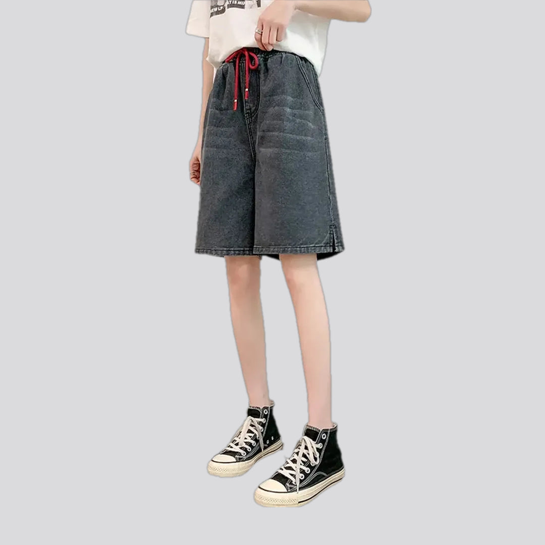 High-waist faded wash fashion women's denim shorts