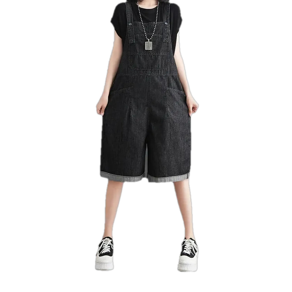 Street Style Baggy-fit Women's Denim Overall - Grey