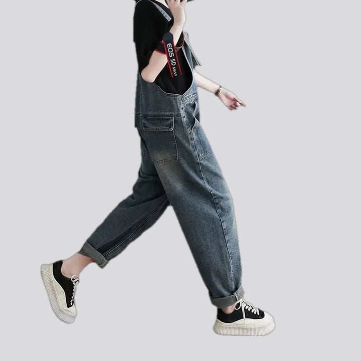 Stylish baggy vintage abraded women's jeans bib