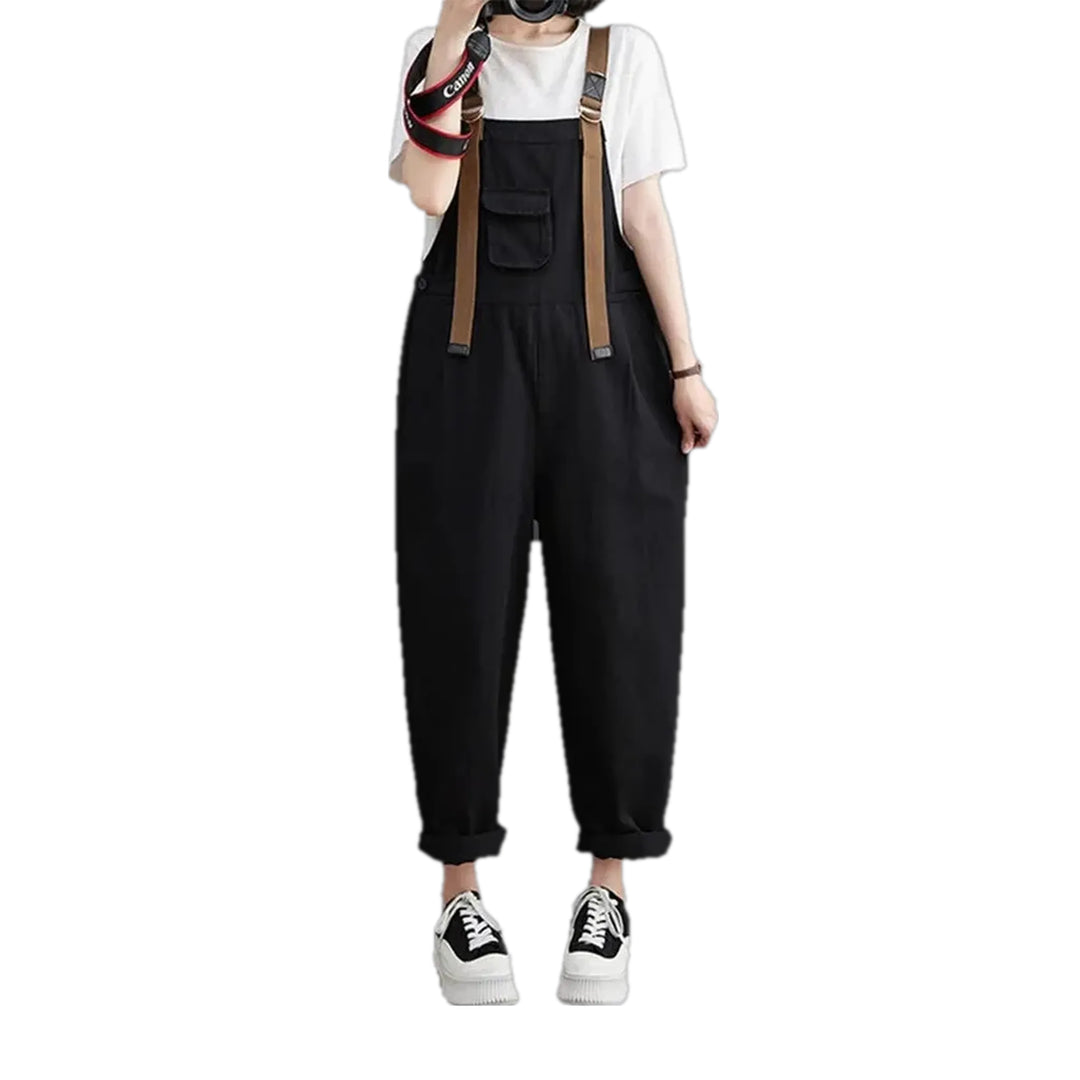 Baggy Style Monochrome Women's Denim Overall - Black