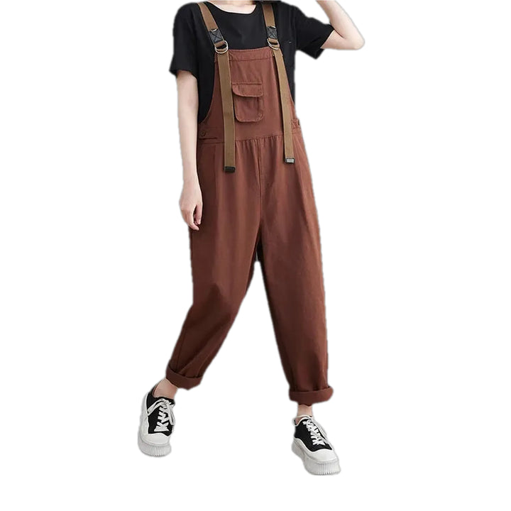 Baggy Style Monochrome Women's Denim Overall - Brown